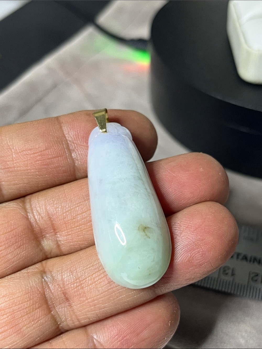 Light Green Jade Drop Pendant with Gold Bail